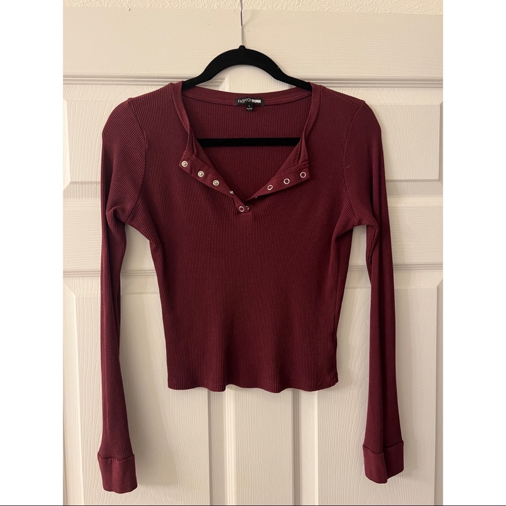 FASHIONNOVA My Favorite Henley Top - Merlot